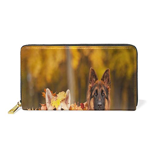 GIGIJY Geldbörse für Damen, Motiv: Herbstlaub, mehrere Kreditkartenfächer, echtes Leder, mit Reißverschluss, lange Geldbörse, multi, Einheitsgröße von Bardic