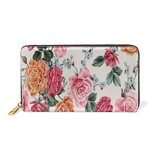 GIGIJY Geldbörse mit Aquarell-Blumen-Design, mehrere Kreditkartenfächer, für Damen, echtes Leder, mit Reißverschluss, lange Geldbörse, multi, Einheitsgröße von Bardic