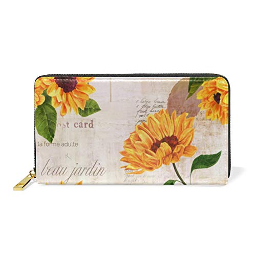 GIGIJY Geldbörse mit Aquarell-Sonnenblumen-Motiv, mehrere Kreditkartenfächer, echtes Leder, lange Geldbörse mit Reißverschluss, multi, Einheitsgröße von Bardic