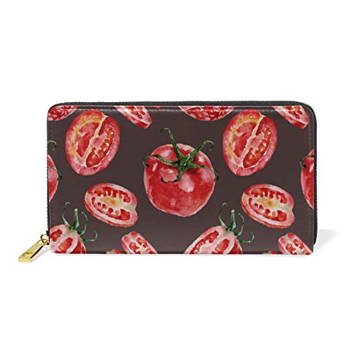 GIGIJY Geldbörse mit Aquarell-Tomaten-Design, mehrere Kreditkartenfächer, Tasche für Damen, echtes Leder, lange Geldbörse mit Reißverschluss, multi, Einheitsgröße von Bardic