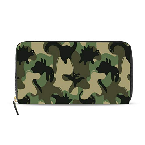 GIGIJY Geldbörse mit Dinosaurier-Camouflage-Design, mehrere Kreditkartenfächer, Leder mit Reißverschluss, lange Geldbörse, multi, Einheitsgröße von Bardic