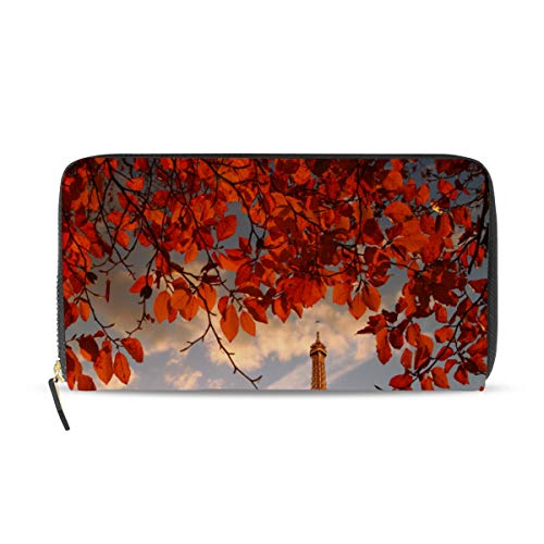 GIGIJY Geldbörse mit Eiffelturm, Motiv: Herbstblätter, mehrere Kreditkartenfächer, Leder, Reißverschluss, lange Geldbörse, multi, Einheitsgröße von Bardic