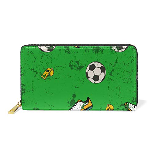 GIGIJY Geldbörse mit Fußballmuster, mehrere Kreditkartenfächer, Tasche für Damen, echtes Leder, mit Reißverschluss, lange Geldbörse, multi, Einheitsgröße von Bardic