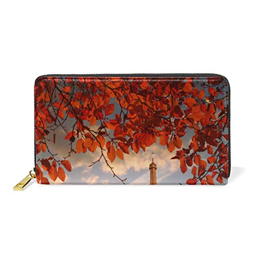 GIGIJY Geldbörse mit Herbstblättern, Eiffelturm, mehrere Kreditkartenfächer, Tasche für Damen, echtes Leder, mit Reißverschluss, lange Geldbörse, multi, Einheitsgröße von Bardic