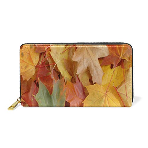 GIGIJY Geldbörse mit Herbstblättern, mehrere Kreditkartenfächer, echtes Leder, Reißverschluss, lange Geldbörse, multi, Einheitsgröße von Bardic
