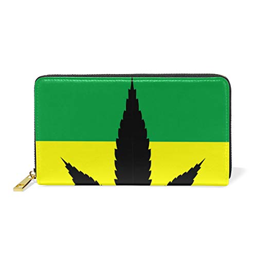 GIGIJY Geldbörse mit Marihuana-Blättermuster, mehrere Kreditkartenfächer, Tasche für Damen, echtes Leder, mit Reißverschluss, lange Geldbörse, multi, Einheitsgröße von Bardic