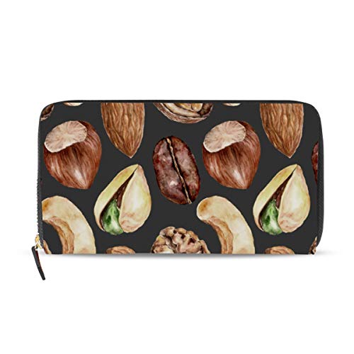 GIGIJY Geldbörse mit Nussmuster, mehrere Kreditkartenfächer, Leder, Reißverschluss, lange Geldbörse, multi, Einheitsgröße von Bardic