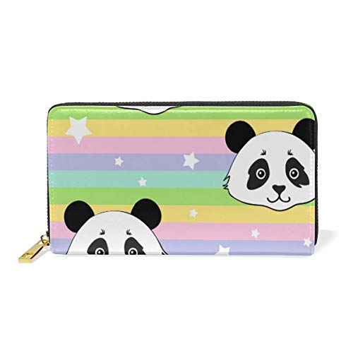 GIGIJY Geldbörse mit Panda- und buntem Streifen-Design, mehrere Kreditkartenfächer, Tasche für Damen, echtes Leder, mit Reißverschluss, lange Geldbörse, multi, Einheitsgröße von Bardic