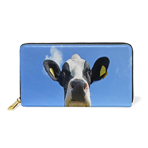 GIGIJY Geldbörse mit Tiermotiv und Kuhmotiv, mehrere Kreditkartenfächer, echtes Leder, lange Geldbörse mit Reißverschluss, multi, Einheitsgröße von Bardic