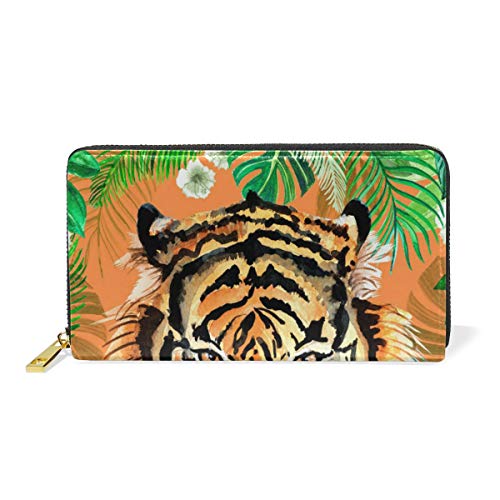 GIGIJY Geldbörse mit Tiermotiven und tropischen Palmenblättern, mehrere Kreditkartenfächer, Tasche für Damen, echtes Leder, mit Reißverschluss, lange Geldbörse, multi, Einheitsgröße von Bardic
