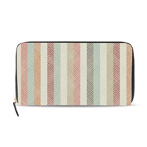 GIGIJY Geldbörse mit abstraktem buntem Streifendesign, mehrere Kreditkartenfächer, Tasche für Damen, Leder, mit Reißverschluss, lange Geldbörse, multi, Einheitsgröße von Bardic