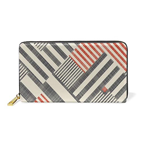 GIGIJY Geldbörse mit abstrakter gestreifter geometrischer Textur, mehrere Kreditkartenfächer, Tasche für Damen, echtes Leder, mit Reißverschluss, lange Geldbörse, multi, Einheitsgröße von Bardic