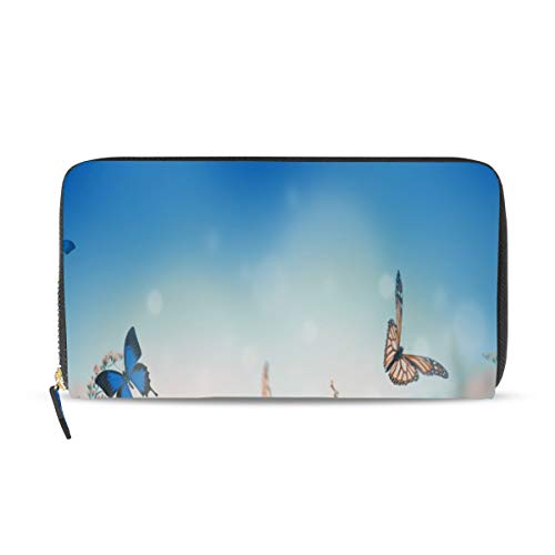 GIGIJY Geldbörse mit buntem Blumen- und Schmetterlings-Design, mehrere Kreditkartenfächer, Leder, Reißverschluss, lange Geldbörse, multi, Einheitsgröße von Bardic