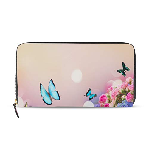 GIGIJY Geldbörse mit buntem Blumen- und Schmetterlings-Design, mehrere Kreditkartenfächer, Leder, Reißverschluss, lange Geldbörse, multi, Einheitsgröße von Bardic