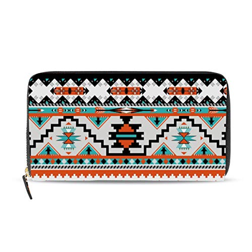 GIGIJY Geldbörse mit buntem ethnischem geometrischem Muster, mehrere Kreditkartenhalter, Tasche für Damen, Leder, mit Reißverschluss, lange Geldbörse, multi, Einheitsgröße von Bardic