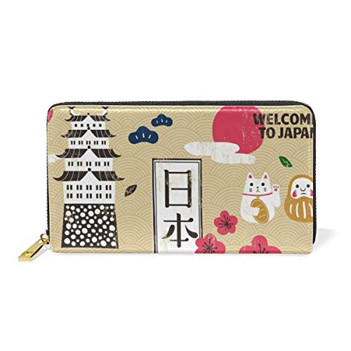 GIGIJY Geldbörse mit japanischem Reisethema, mehrere Kreditkartenfächer, Tasche für Damen, echtes Leder, mit Reißverschluss, lange Geldbörse, multi, Einheitsgröße von Bardic