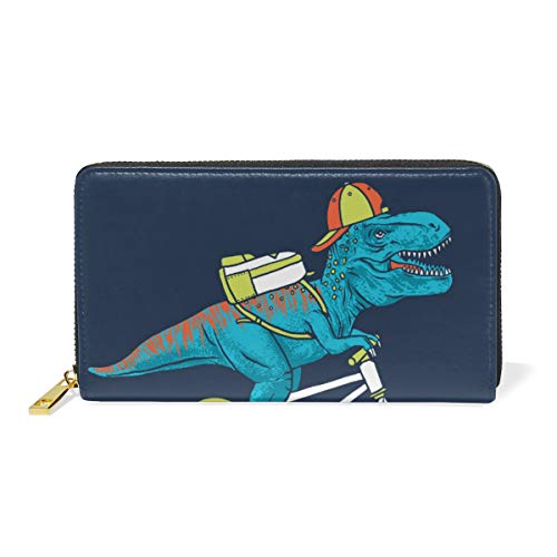 GIGIJY Geldbörse mit lustigem Cartoon-Dinosaurier-Design, mehrere Kreditkartenfächer, Tasche für Damen, echtes Leder, mit Reißverschluss, lange Geldbörse, multi, Einheitsgröße von Bardic