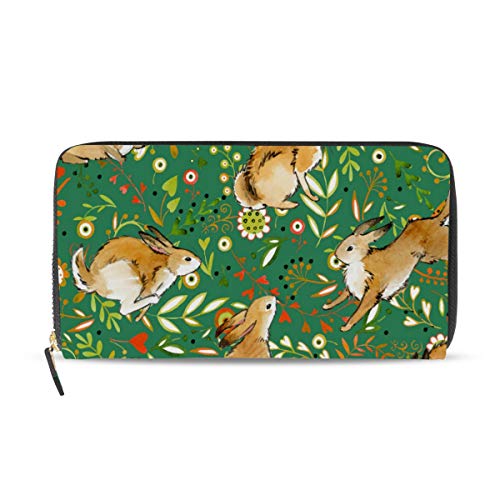GIGIJY Geldbörse mit niedlichem Aquarell-Hasen-Motiv, mehrere Kreditkartenfächer, Leder, Reißverschluss, lange Geldbörse, multi, Einheitsgröße von Bardic