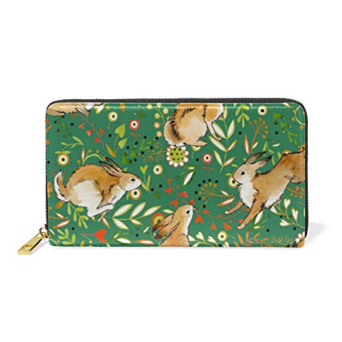 GIGIJY Geldbörse mit niedlichem Aquarell-Hasen-Motiv, mehrere Kreditkartenhalter, Tasche für Damen, echtes Leder, mit Reißverschluss, lange Geldbörse, multi, Einheitsgröße von Bardic