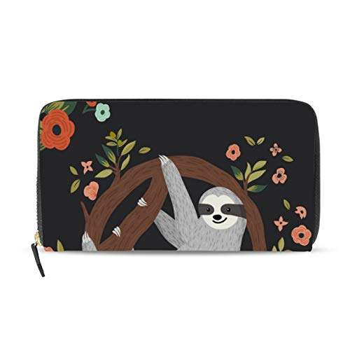 GIGIJY Geldbörse mit niedlichem Baum und Faultier-Blume, mehrere Kreditkartenhalter, Tasche für Damen, Leder, mit Reißverschluss, lange Geldbörse, multi, Einheitsgröße von Bardic