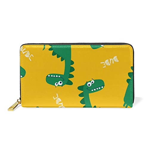 GIGIJY Geldbörse mit niedlichem Cartoon-Dinosaurier-Design, mehrere Kreditkartenfächer, Tasche für Damen, echtes Leder, mit Reißverschluss, lange Geldbörse, multi, Einheitsgröße von Bardic