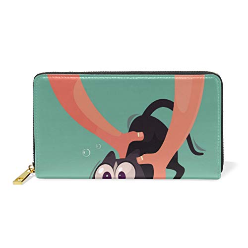 GIGIJY Geldbörse mit niedlichem Cartoon-Katzen-Design, mehrere Kreditkartenfächer, Tasche für Damen, echtes Leder, mit Reißverschluss, lange Geldbörse, multi, Einheitsgröße von Bardic