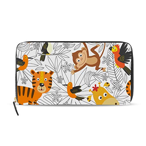 GIGIJY Geldbörse mit niedlichem Cartoon-Motiv und tropischem Tier-Design, mehrere Kreditkartenfächer, Leder, mit Reißverschluss, lange Geldbörse, multi, Einheitsgröße von Bardic