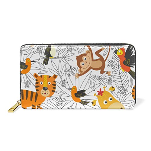 GIGIJY Geldbörse mit niedlichem Cartoon-Motiv und tropischem Tier-Design, mehrere Kreditkartenfächer, Tasche für Damen, echtes Leder, mit Reißverschluss, lange Geldbörse, multi, Einheitsgröße von Bardic