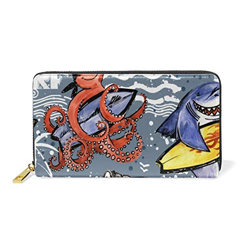 GIGIJY Geldbörse mit niedlichem Cartoon-Ozean-Tier-Design, mehrere Kreditkartenfächer, Tasche für Damen, echtes Leder, mit Reißverschluss, lange Geldbörse, multi, Einheitsgröße von Bardic
