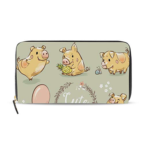 GIGIJY Geldbörse mit niedlichem Cartoon-Schwein-Design, mehrere Kreditkartenfächer, Leder, Reißverschluss, lange Geldbörse, multi, Einheitsgröße von Bardic