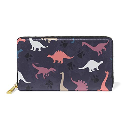 GIGIJY Geldbörse mit niedlichem buntem Dinosaurier-Design, mehrere Kreditkartenfächer, Tasche für Damen, echtes Leder, mit Reißverschluss, lange Geldbörse, multi, Einheitsgröße von Bardic