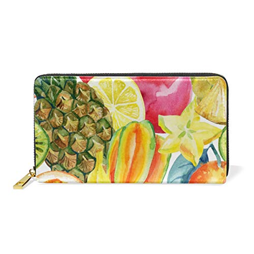 GIGIJY Geldbörse mit tropischem Obst-Design, mehrere Kreditkartenfächer, echtes Leder, lange Geldbörse mit Reißverschluss, multi, Einheitsgröße von Bardic