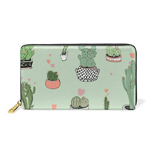 GIGIJY Niedliche Cartoon-Kaktus-Blumen-Geldbörse, mehrere Kreditkartenfächer, Tasche für Damen, echtes Leder, mit Reißverschluss, lange Geldbörse, multi, Einheitsgröße von Bardic