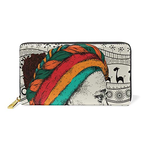 GIGIJY Schöne afrikanische Frau Geldbörse Multi Kreditkartenhalter Tasche für Frauen Echtes Leder Reißverschluss Lange Geldbörse, multi, Einheitsgröße von Bardic