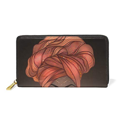 GIGIJY Schöne afrikanische Frau Geldbörse Multi Kreditkartenhalter Tasche für Frauen Echtes Leder Reißverschluss Lange Geldbörse, multi, Einheitsgröße von Bardic