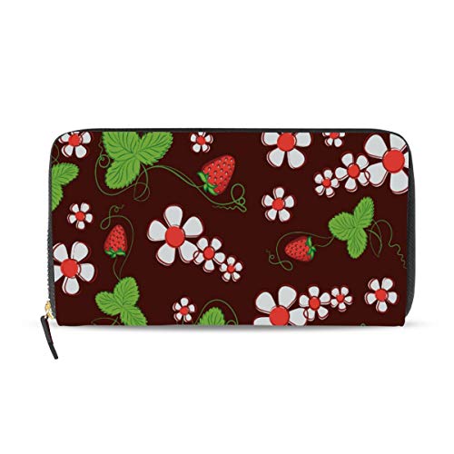GIGIJY Schöne blühende Erdbeerblumen-Geldbörse, mehrere Kreditkartenfächer, Tasche für Damen, Leder, Reißverschluss, lange Geldbörse, multi, Einheitsgröße von Bardic