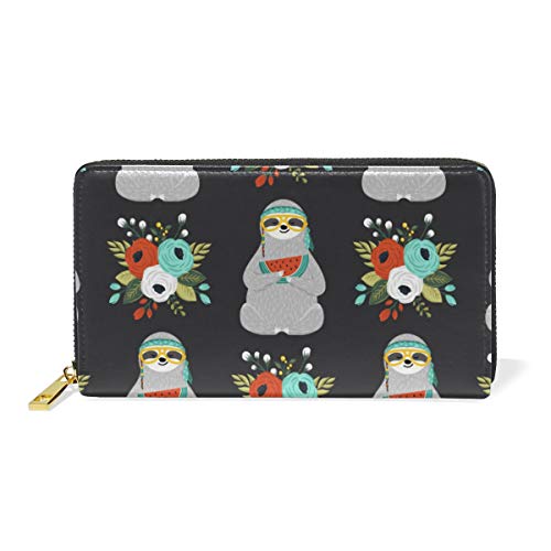 GIGIJY Süße Blume Faultier Geldbörse Multi Kreditkartenhalter Tasche für Frauen Echtes Leder Reißverschluss Lange Geldbörse, multi, Einheitsgröße von Bardic