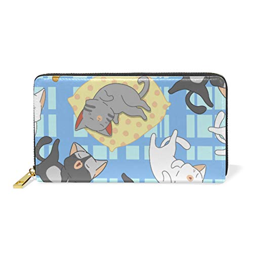 GIGIJY Süße Katzen-Geldbörse, mehrere Kreditkartenfächer, Tasche für Damen, echtes Leder, mit Reißverschluss, lange Geldbörse, multi, Einheitsgröße von Bardic