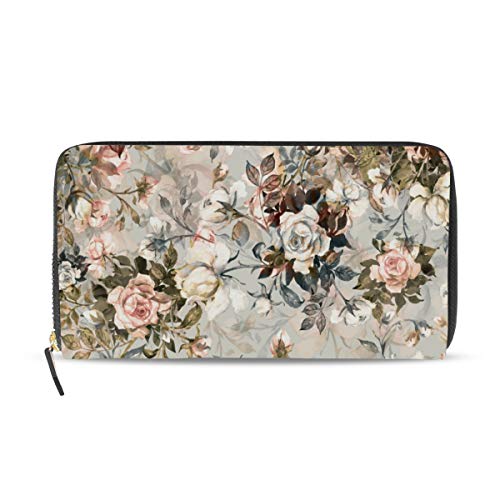 GIGIJY Trendige Geldbörse mit Aquarell-Rosenmuster, mehrere Kreditkartenfächer, Leder mit Reißverschluss, lange Geldbörse, multi, Einheitsgröße von Bardic