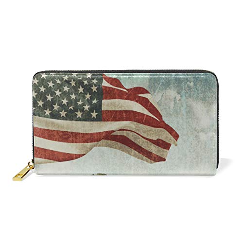 GIGIJY Vintage Design American Poster Geldbörse Multi Kreditkartenhalter Tasche für Frauen Echtes Leder Reißverschluss Lange Geldbörse, multi, Einheitsgröße von Bardic