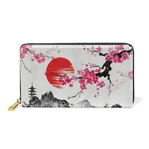 GIGIJY Vintage Japan Thema Geldbörse Multi Kreditkartenhalter Tasche für Frauen Echtes Leder Reißverschluss Lange Geldbörse, multi, Einheitsgröße von Bardic