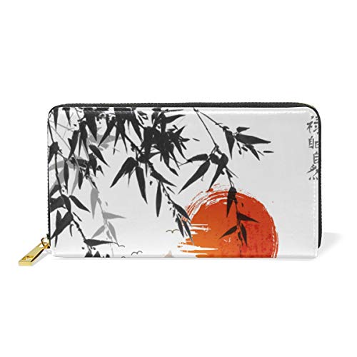 GIGIJY Vintage Japan Tinte Malerei Muster Geldbörse Multi Kreditkartenhalter Tasche für Frauen Echtes Leder Reißverschluss Lange Geldbörse, multi, Einheitsgröße von Bardic
