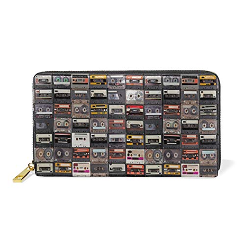 GIGIJY Vintage Musik Audio Tape Design Geldbörse Multi Kreditkartenhalter Tasche für Frauen Echtes Leder Reißverschluss Lange Geldbörse, multi, Einheitsgröße von Bardic