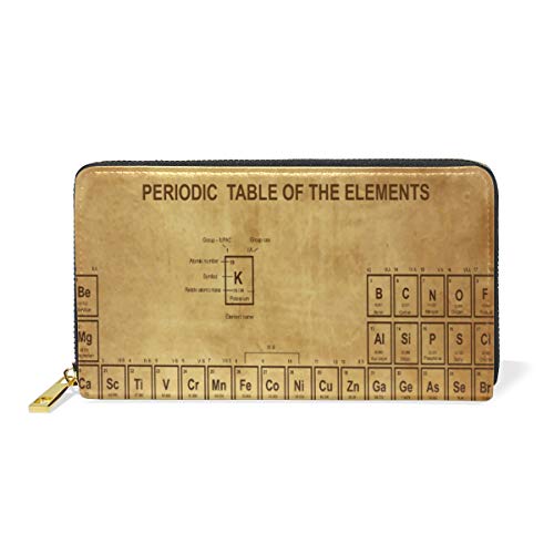 GIGIJY Vintage Periodensystem Muster Geldbörse Multi Kreditkartenhalter Tasche für Frauen Echtes Leder Reißverschluss Lange Geldbörse, multi, Einheitsgröße von Bardic