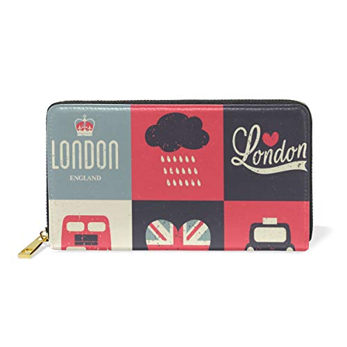 GIGIJY Vintage UK London Zeichen Thema Geldbörse Multi Kreditkartenhalter Tasche für Frauen Echtes Leder Reißverschluss Lange Geldbörse, multi, Einheitsgröße von Bardic