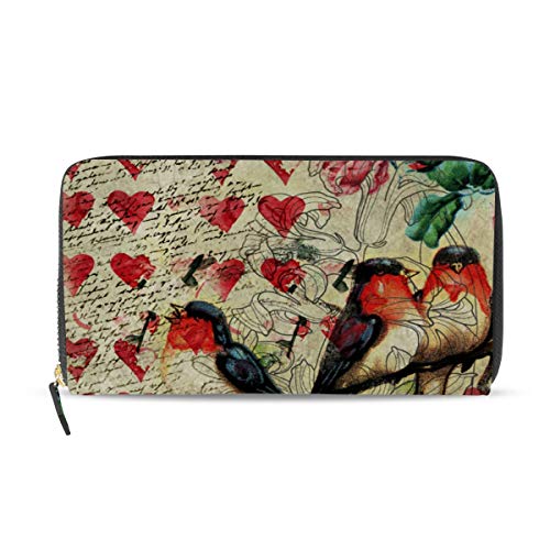 GIGIJY Vintage Valentinstag Thema Vogel Geldbörse Multi Kreditkartenhalter Tasche für Frauen Leder Reißverschluss Lange Geldbörse, multi, Einheitsgröße von Bardic
