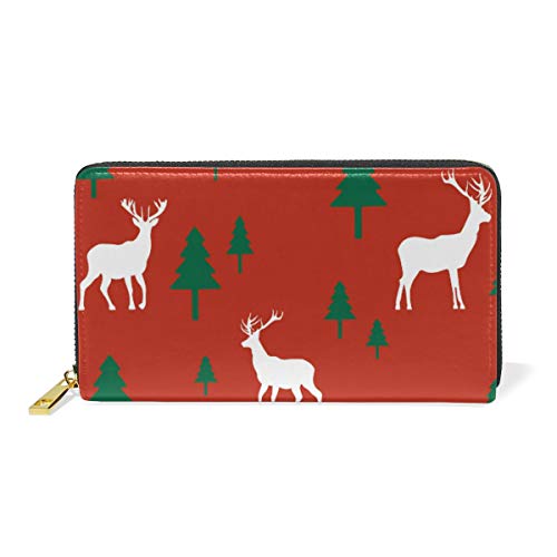 GIGIJY Weihnachts-Geldbörse mit Hirsch und Bäumen, mehrere Kreditkartenfächer, Tasche für Damen, echtes Leder, mit Reißverschluss, lange Geldbörse, multi, Einheitsgröße von Bardic