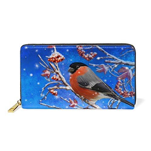 GIGIJY Wintergeldbörse mit Bullfinch Vogel und mehreren Kreditkartenfächern für Damen, echtes Leder, mit Reißverschluss, lange Geldbörse, multi, Einheitsgröße von Bardic