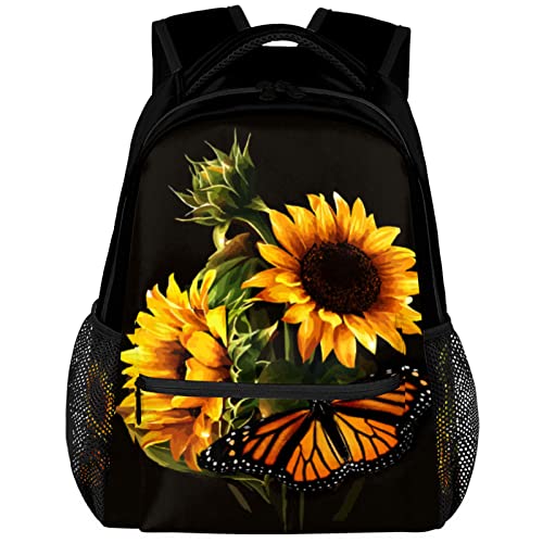 Sonnenblumen-Rucksäcke mit Schmetterling-Sonnenblumen-Muster für Mädchen, Kinder, Jungen, lässig, leicht, Schultaschen, Laptop-Rucksack, Studenten, College, Büchertasche, Mehrfarbig, EinheitsgröÃŸe von Bardic