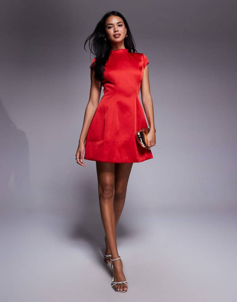 Bardot - Delphi - Minikleid aus Satin in kräftigem Rot von Bardot